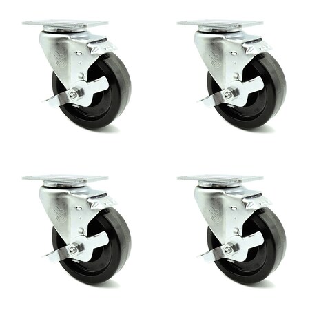 4 Inch Phenolic Wheel Swivel Top Plate Caster Set With Brake